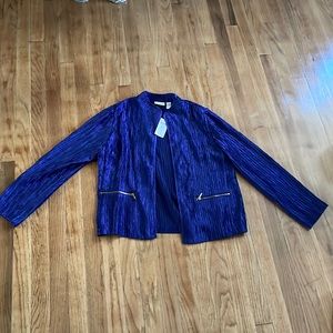 NWT CHICO’S Jacket Size 1 Medium Open Front Crinkle Shine, Carbon Blue